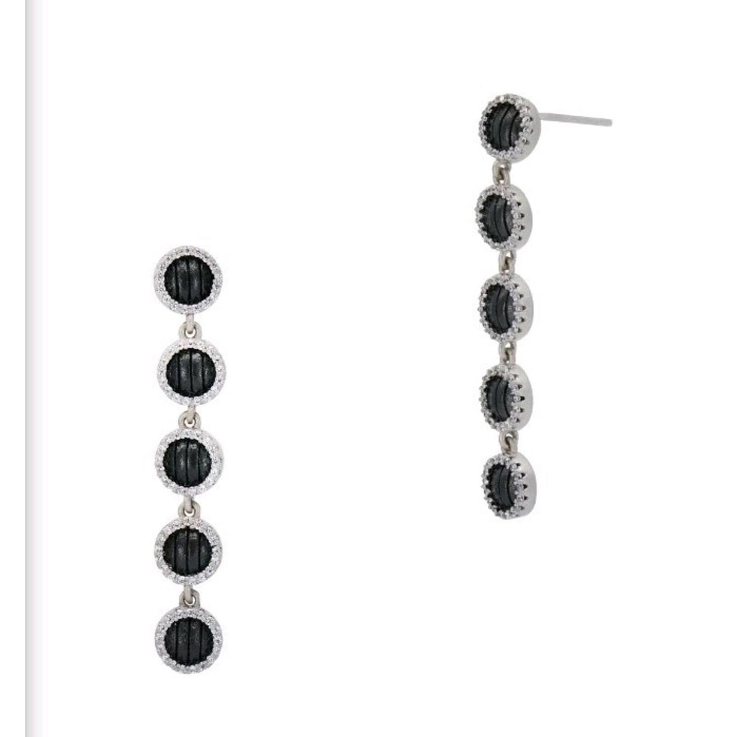 Freida Rothman Platinum Plated Linear Infinity Onyx Earrings New Rare!